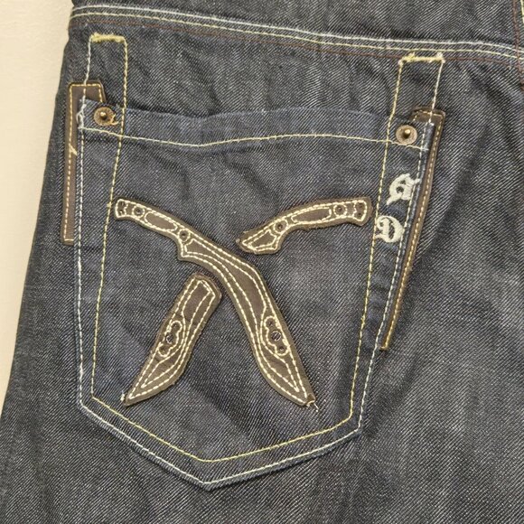 Artful Dodger Men's 36 Y2K Vintage Baggy Jeans Dark Wash Dagger Pockets Flawed - Picture 9 of 15
